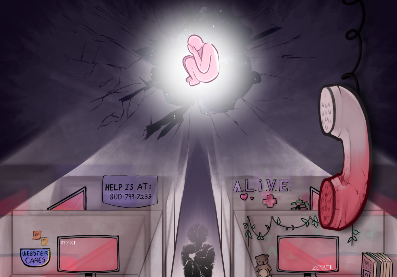A recreation of ALIVE’s office, honoring the journey it takes as victims turn into survivors and heal from the trauma of abuse. Graphic by Zeyad Ghounem