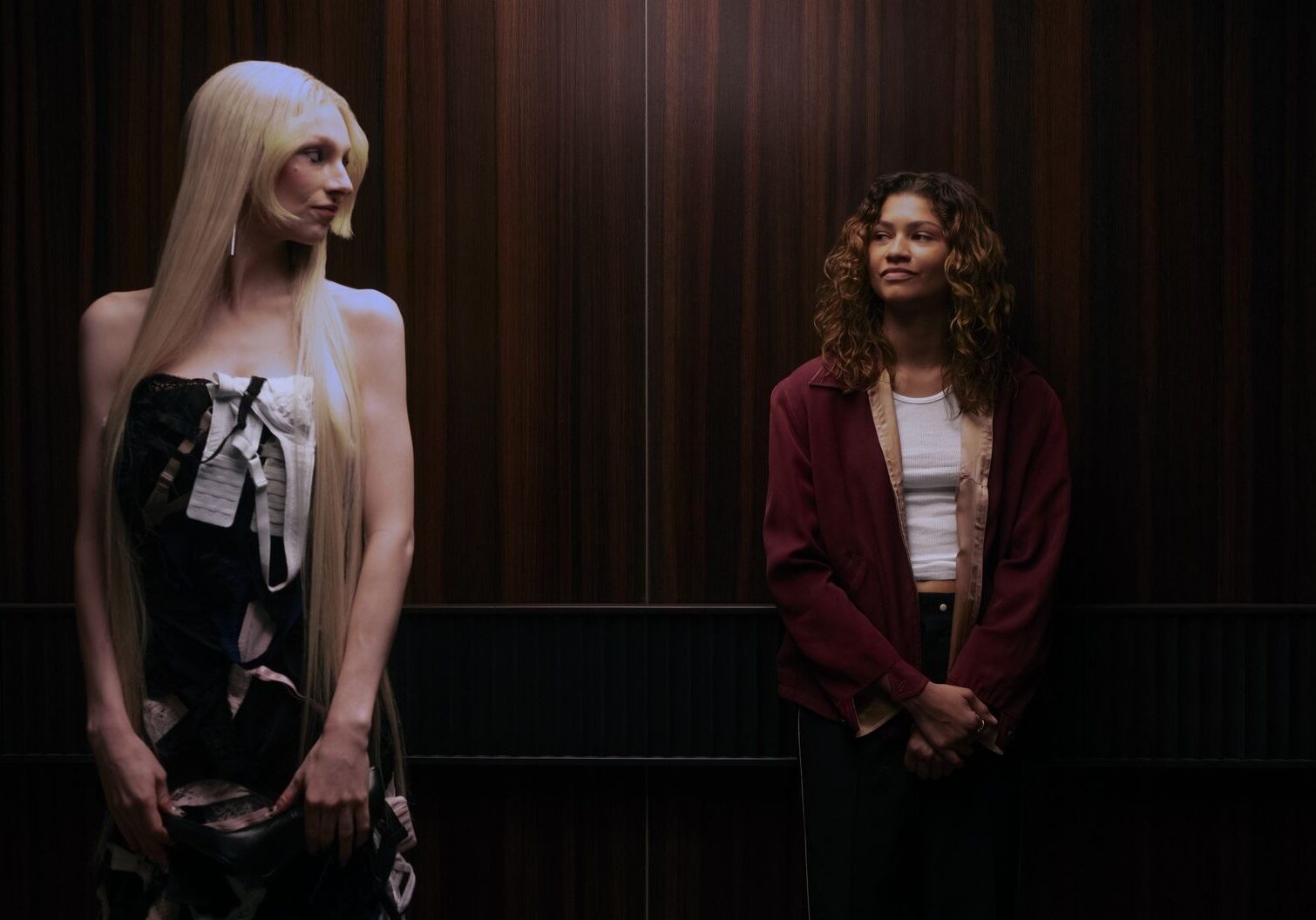 Jules Vaughn (Hunter Schafer) and Rue Bennett (Zendaya) in “Euphoria” season three, episode two, “America My Dream.” Photo courtesy of HBO