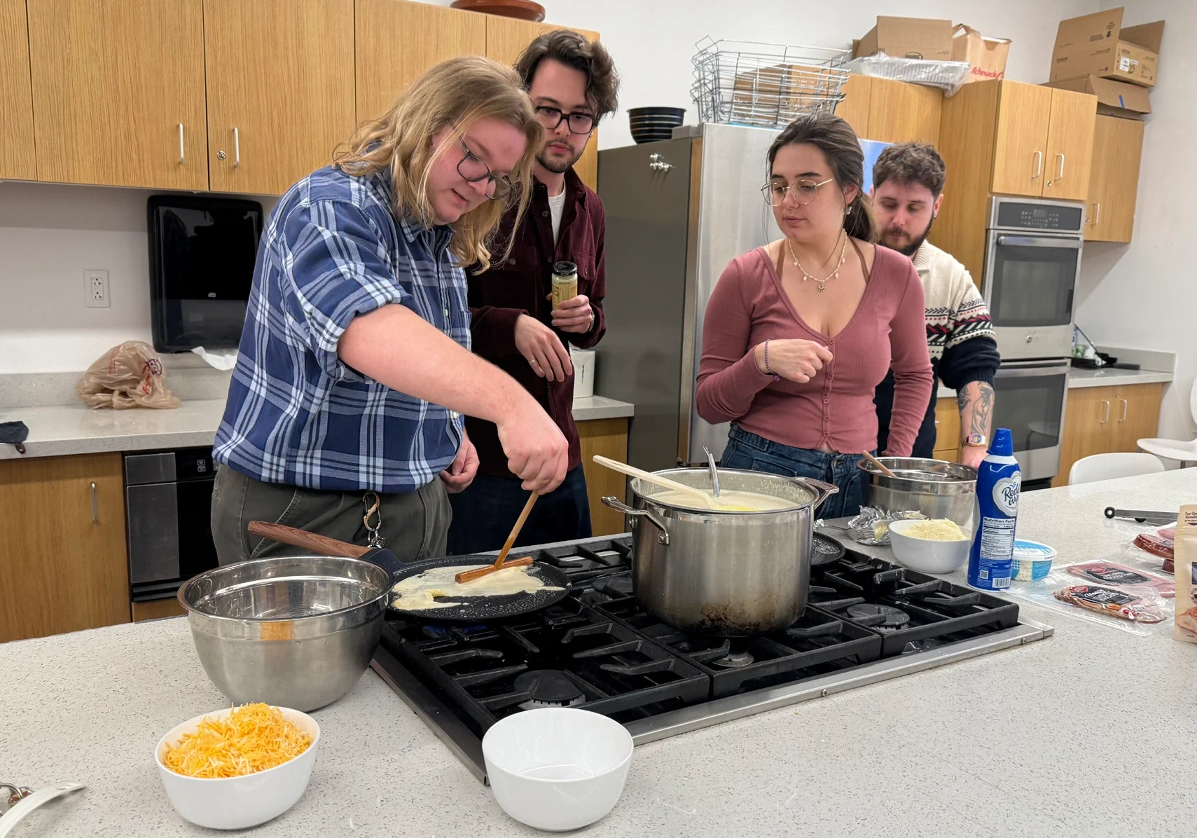 Friends making a meal together
