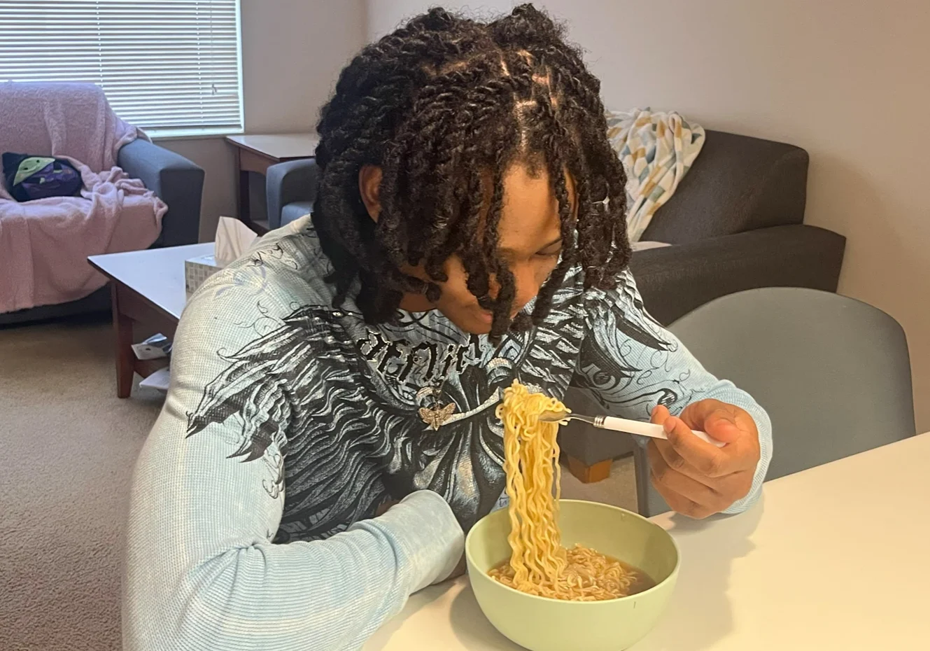 Casual meal with noodles