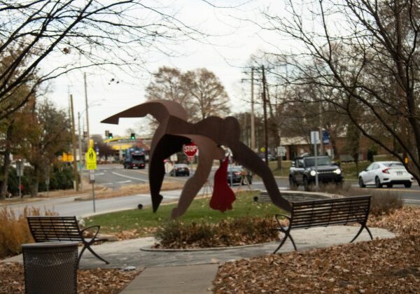 Metal sculpture in urban park