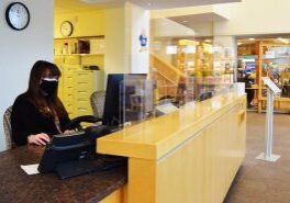Front desk area with protective screens