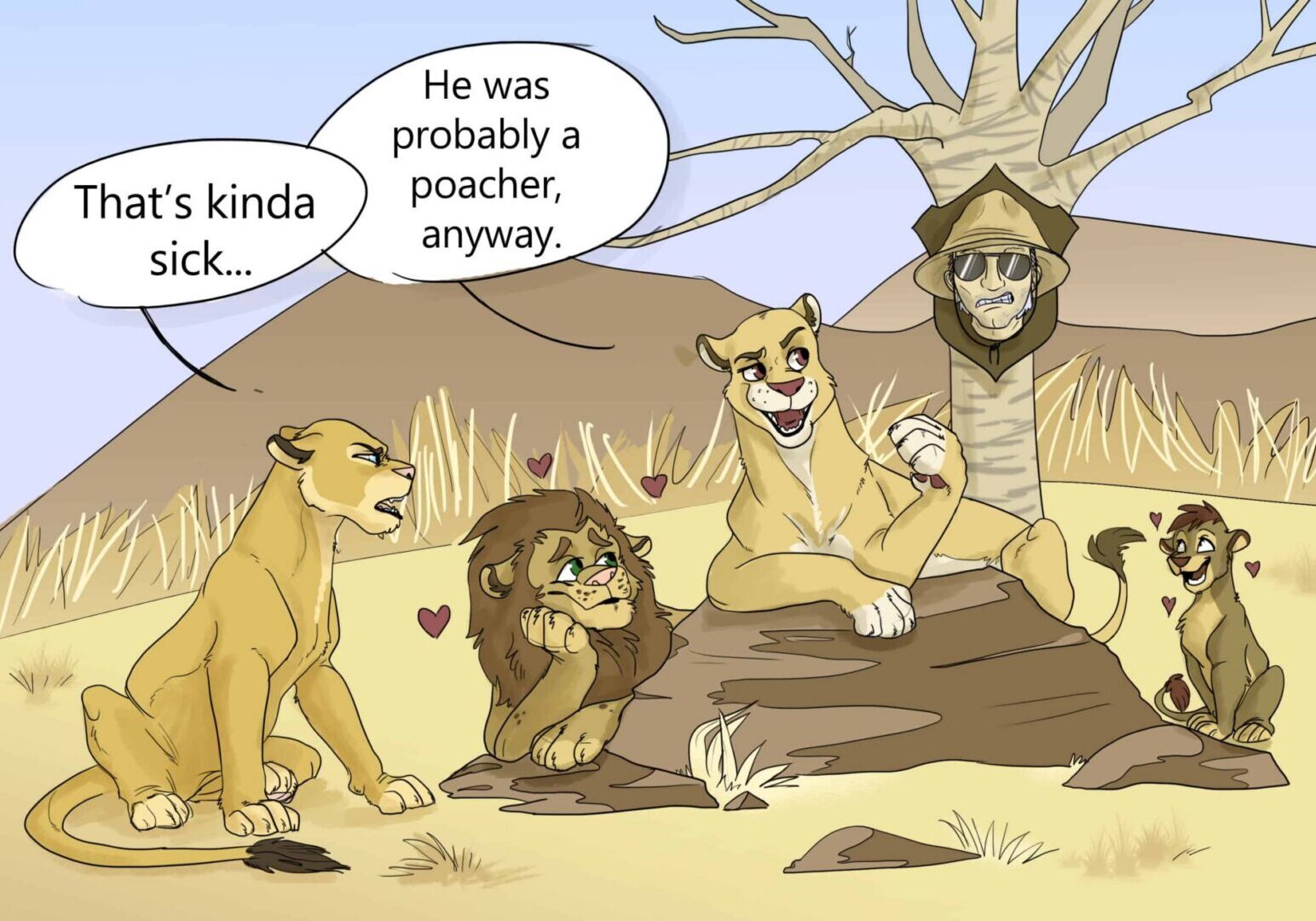 Lions discussing beside a tree
