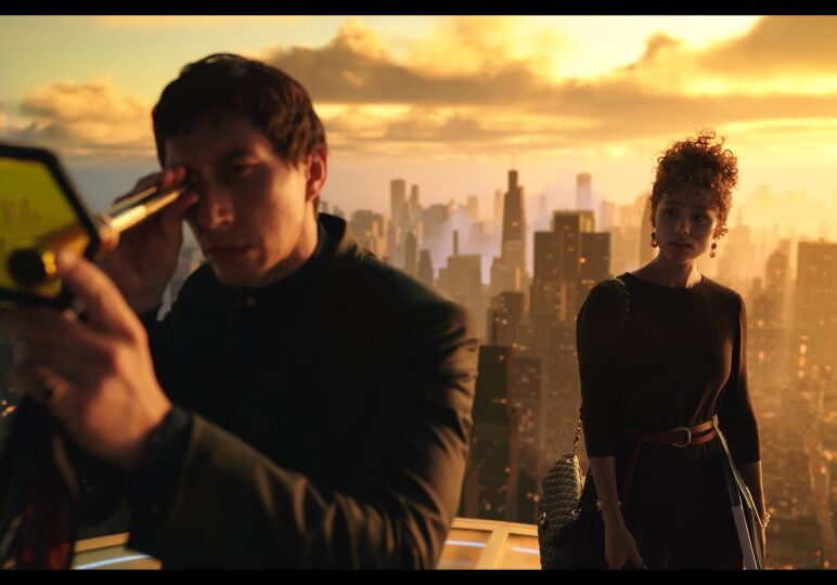City skyline view at sunset