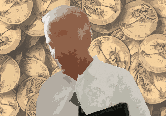 Man in front of clock background