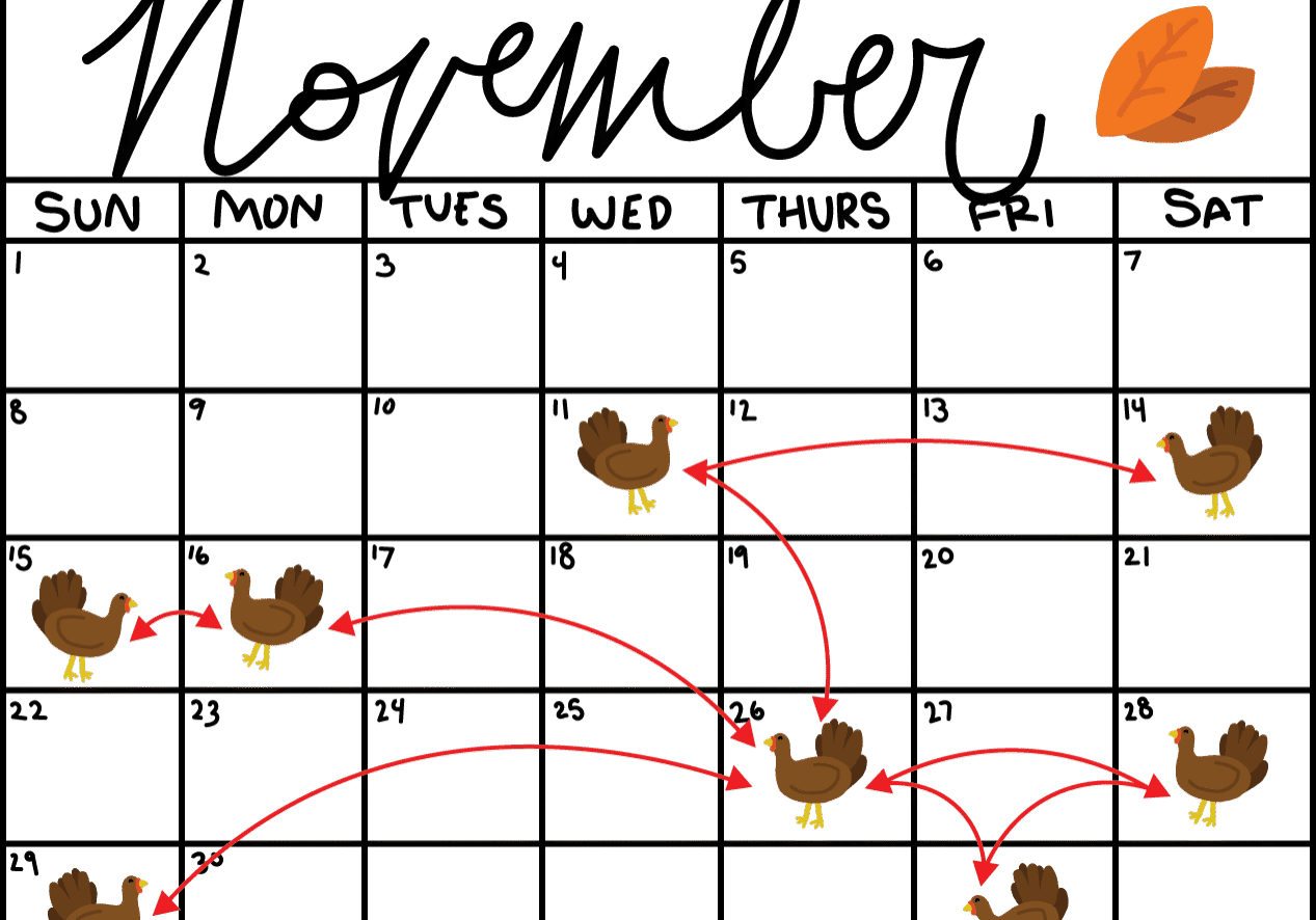 Flowchart featuring turkeys and arrows