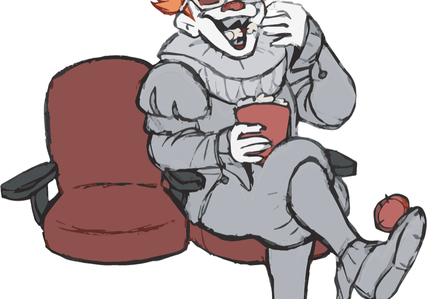 Cartoon clown enjoying a movie