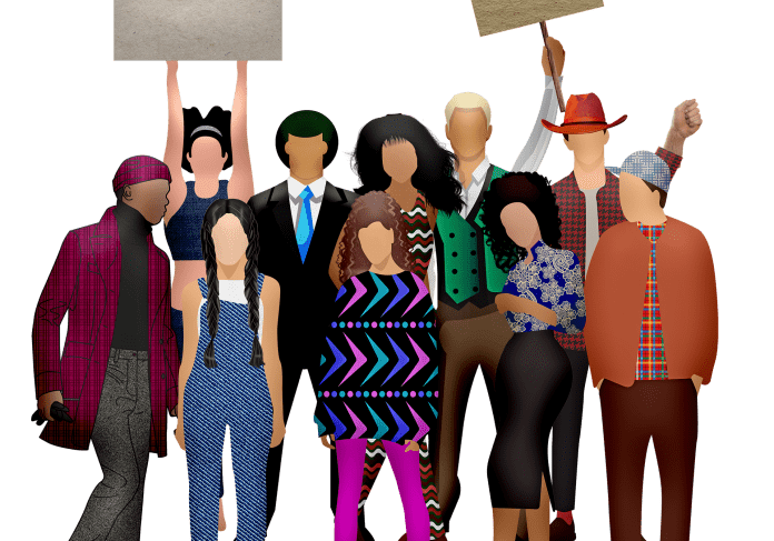 Stylish group demonstrating together