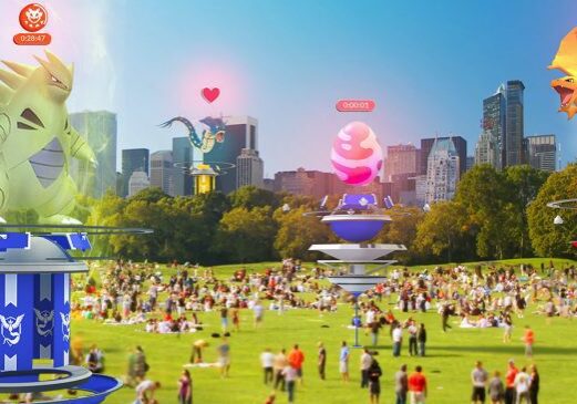 Pokémon gym battles in urban park