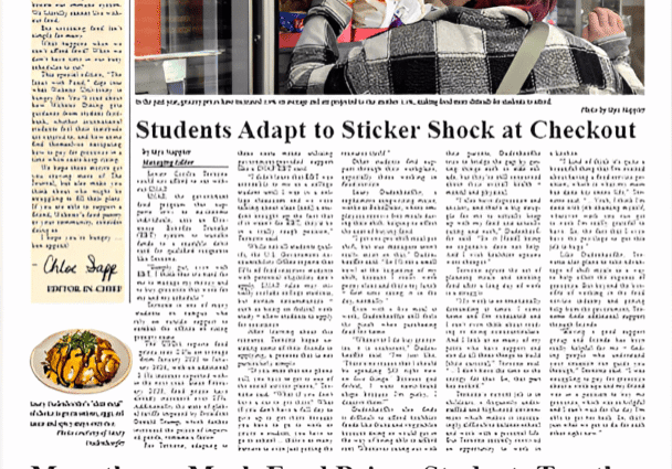 Student newspaper front page about food