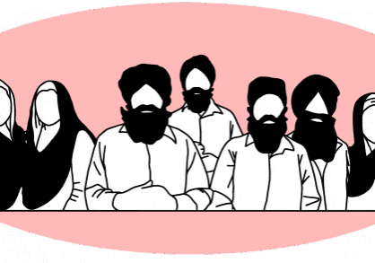Group of silhouettes against pink background