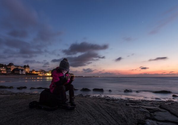 Evening seaside view with colorful sky