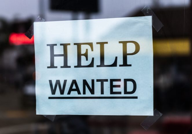 Hiring advertisement in a storefront