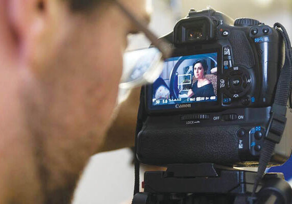 Close-up of camera viewfinder with subject