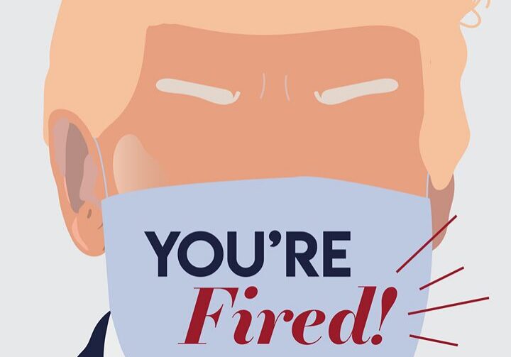 Illustration of man with "You're Fired" mask