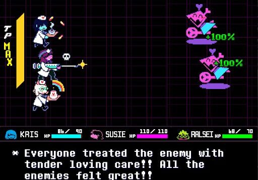 Retro-style RPG battle with healing action